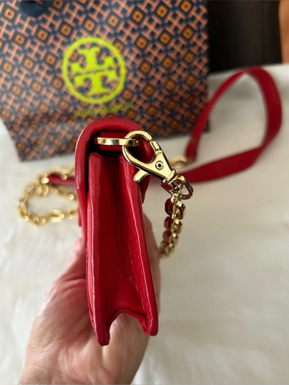 Tory Burch Mini Red Leather Wallet Envelope Crossbody